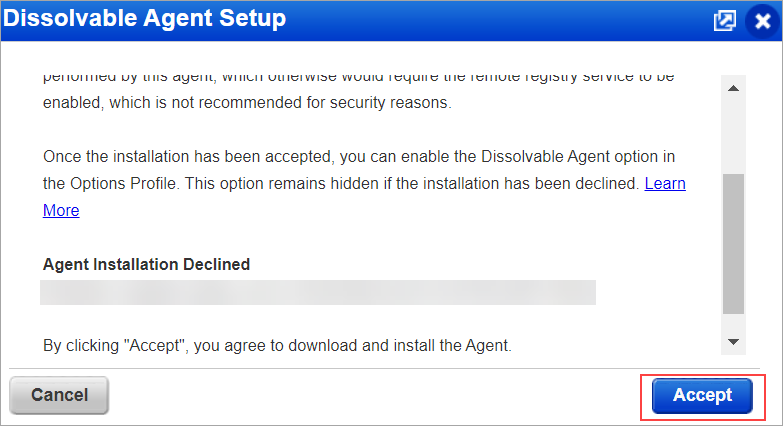 Installing agent on the device to conduct the scan.